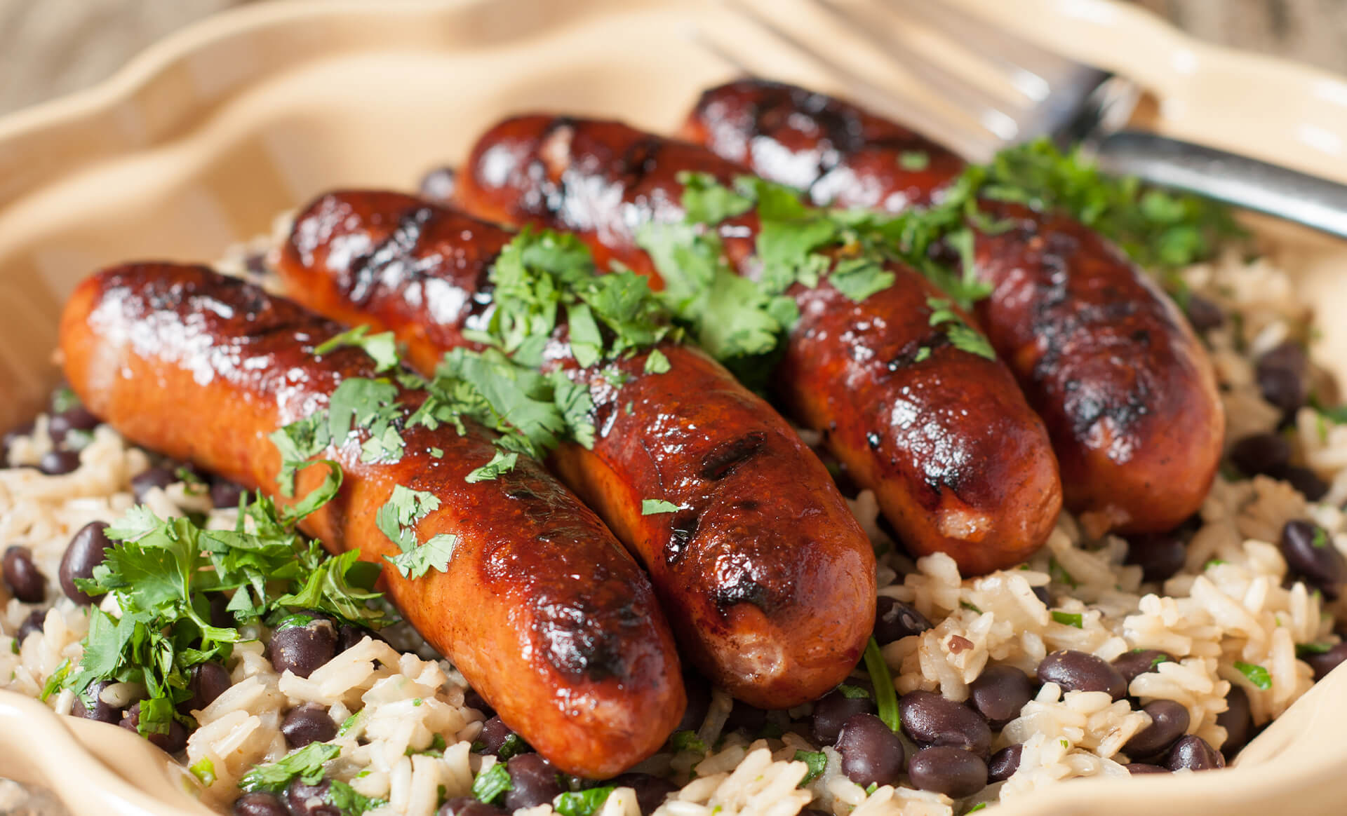 Sausage with Black Bean and Cilantro Rice