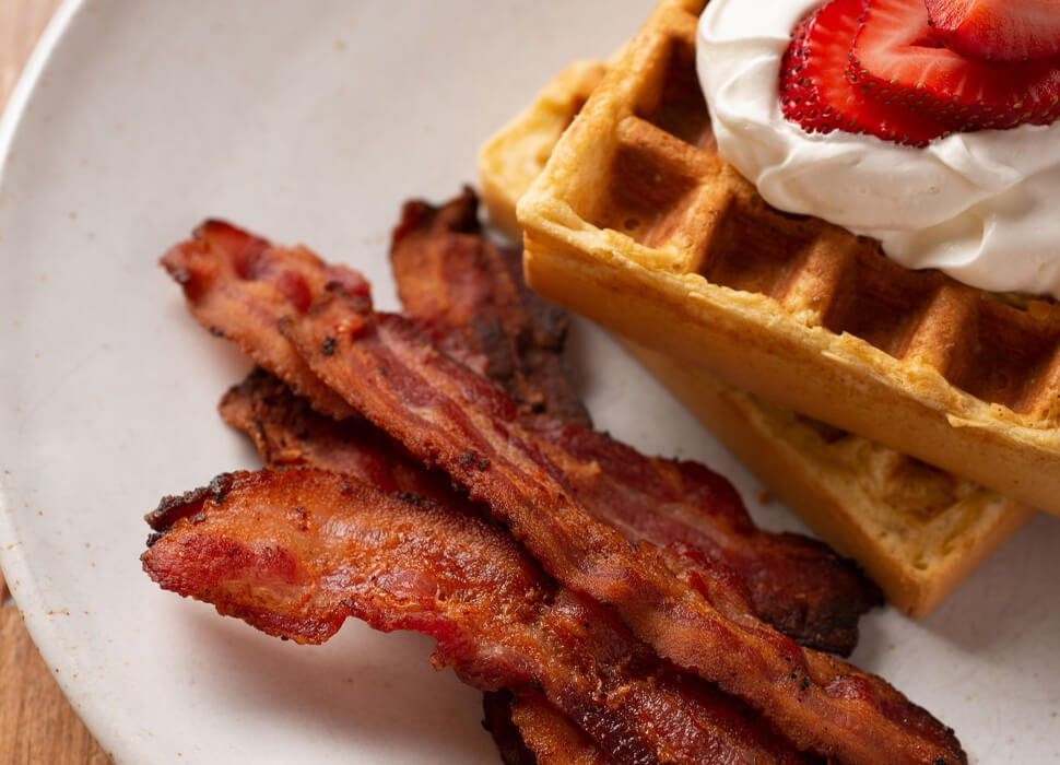 bacon with waffle on a plate