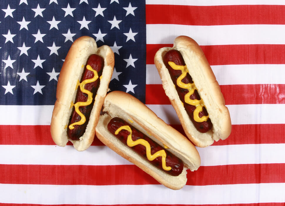 hot dogs on a flag