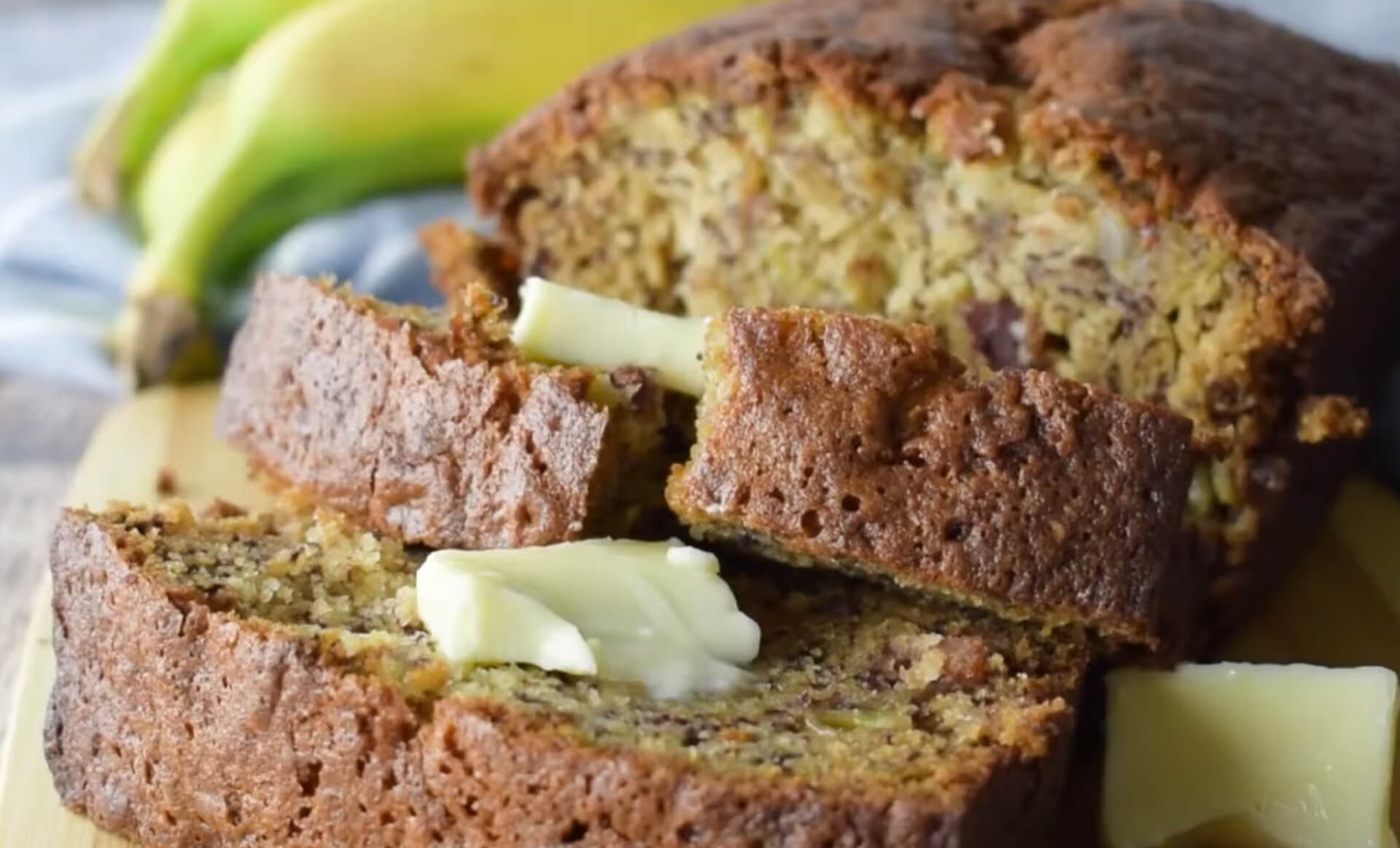 Banana bread with bacon and butter