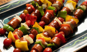 Quick Grilled Kebabs with Sausage and Vegetables