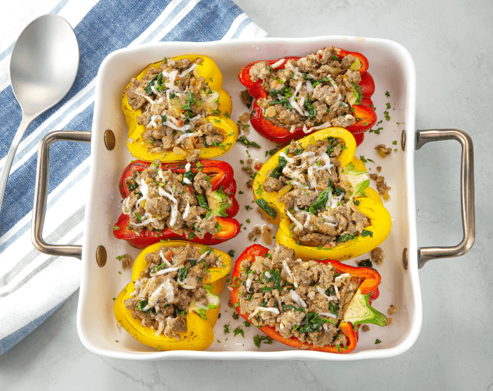 Stuffed peppers in a white dish