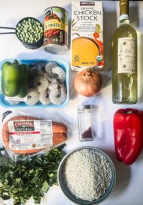 Photo of kielbasa paella recipe ingredients