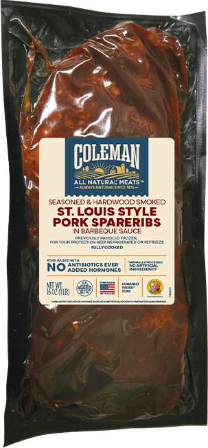 Coleman Products Seasoned Hardwood Smoked St Louis Style Pork Spare ribs HALF